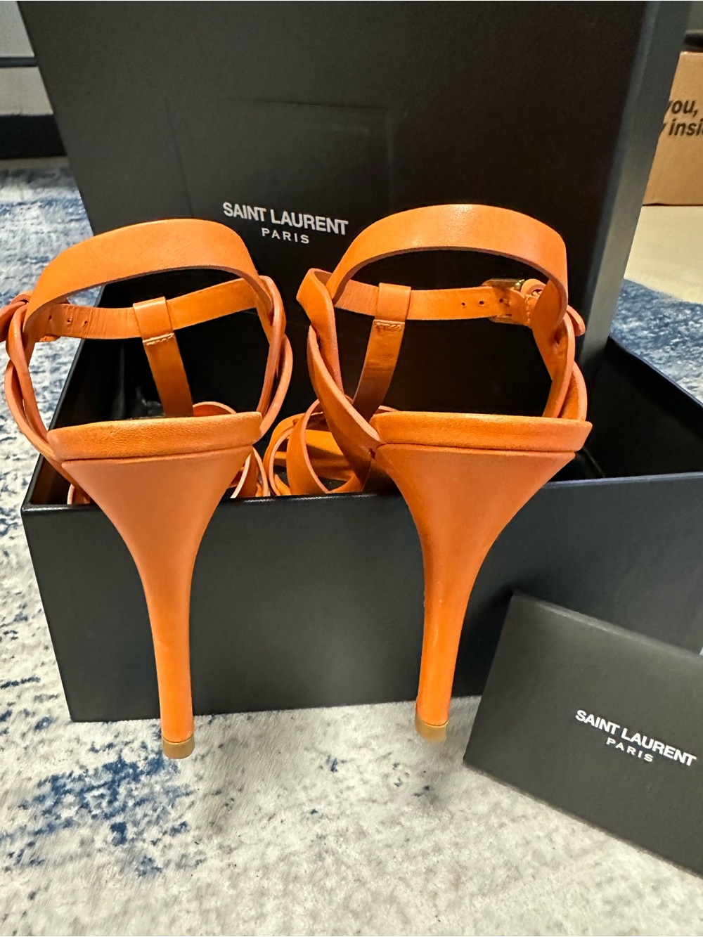 Saint Laurent Orange Leather Woven Heeled Sandals - Picture 6 of 6